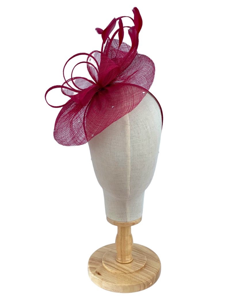 Red Sinamay Bow and Diamante Fascinator - Image 2
