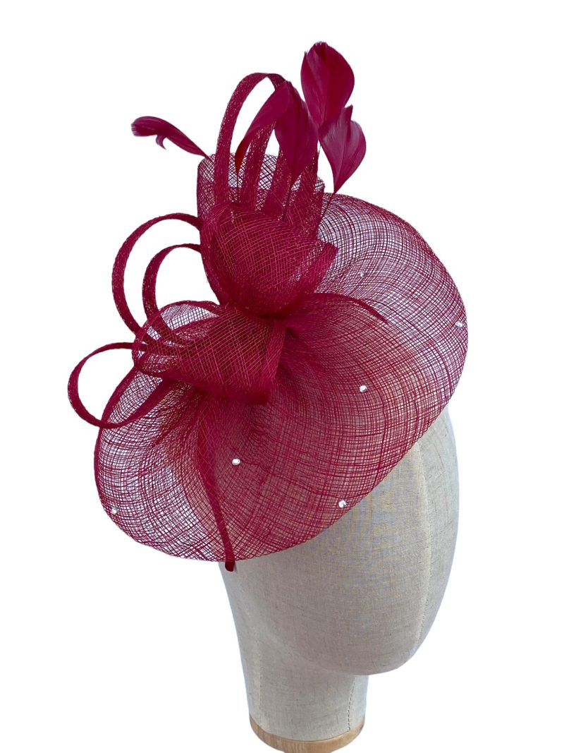 Red Sinamay Bow and Diamante Fascinator - Image 3