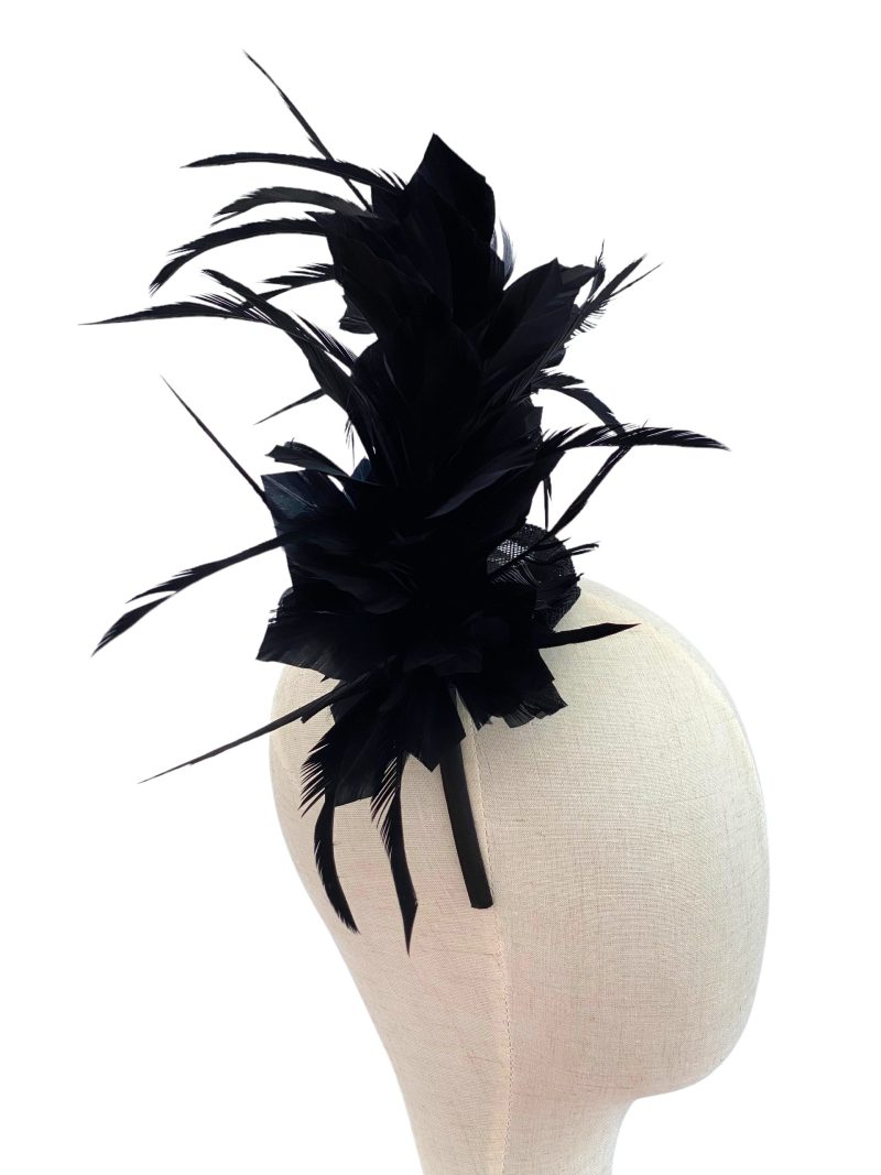 Black Feather Curl Fascinator - Image 4