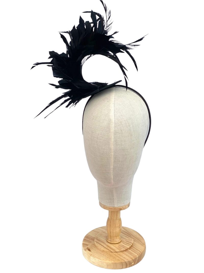 Black Feather Curl Fascinator - Image 2