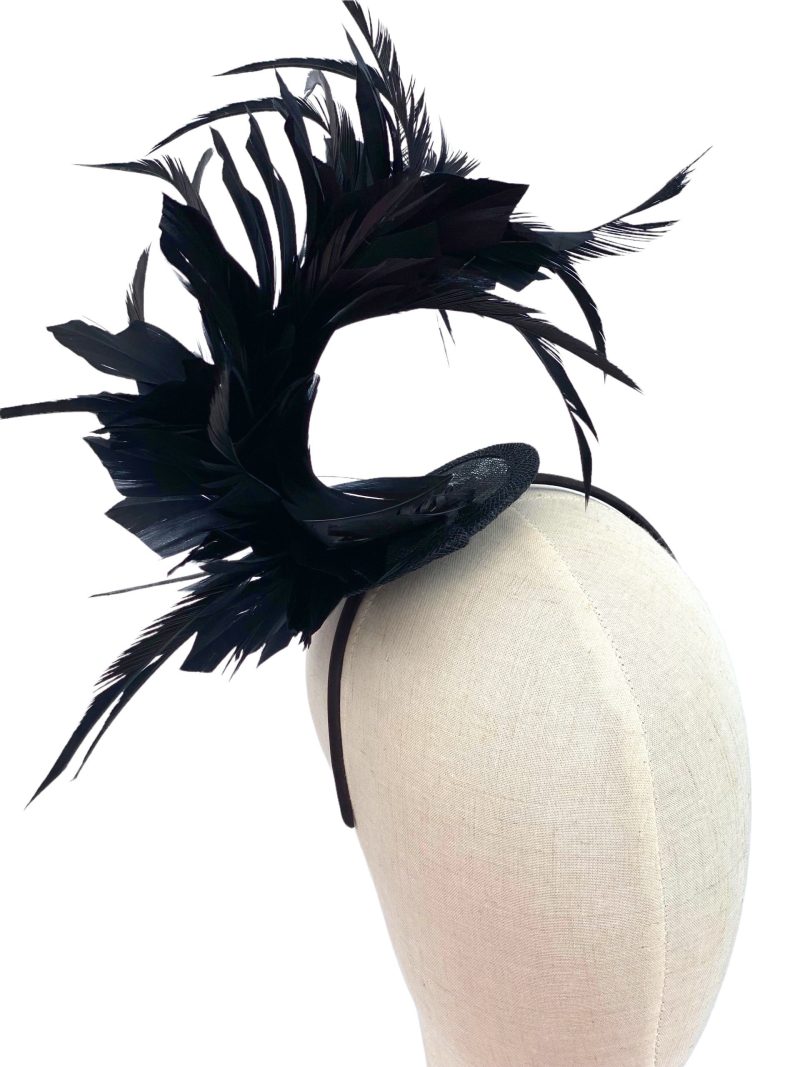 Black Feather Curl Fascinator - Image 3