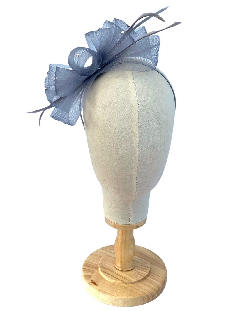 Grey Diamante Mesh Bow Fascinator - Image 4