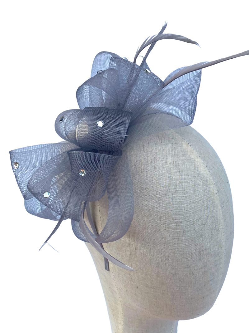 Grey Diamante Mesh Bow Fascinator - Image 3