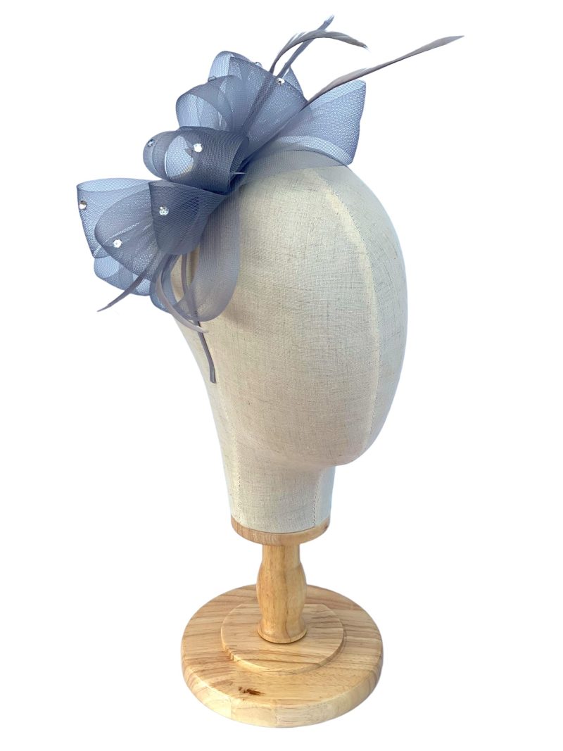Grey Diamante Mesh Bow Fascinator