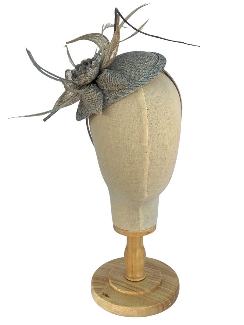 Grey Sinamay Fascinator On Teardrop Disc - Image 2