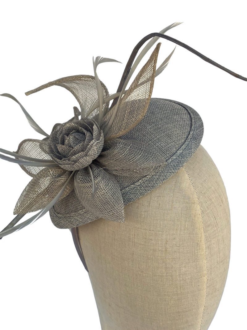 Grey Sinamay Fascinator On Teardrop Disc - Image 3