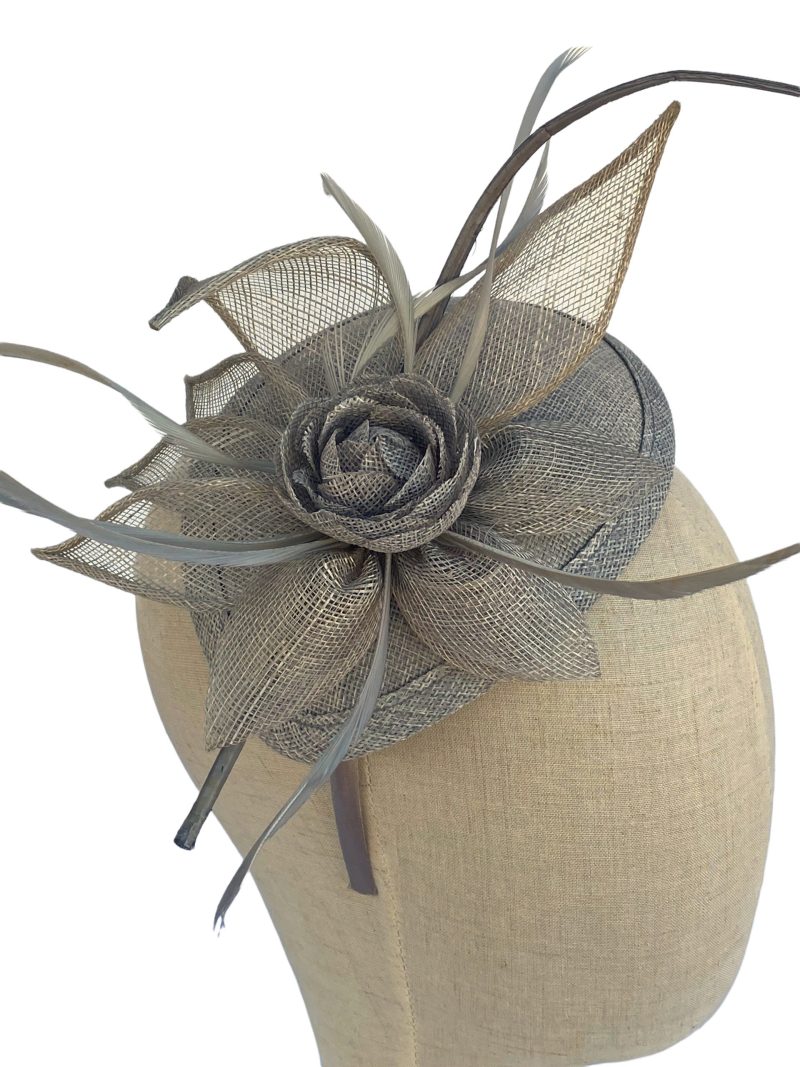 Grey Sinamay Fascinator On Teardrop Disc - Image 4