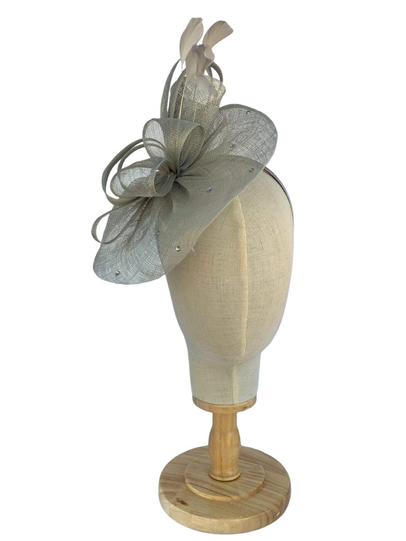 Light Grey Sinamay Bow and Diamante Fascinator - Image 2