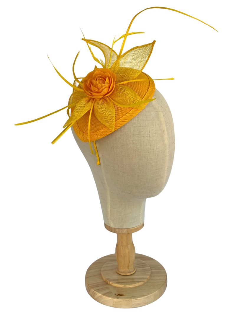 Sunshine Yellow Sinamay Fascinator On Teardrop Disc