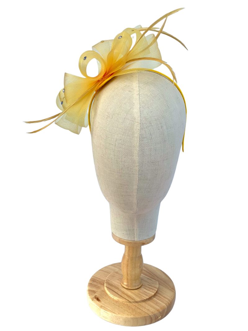 Yellow Diamante Mesh Bow Fascinator - Image 4