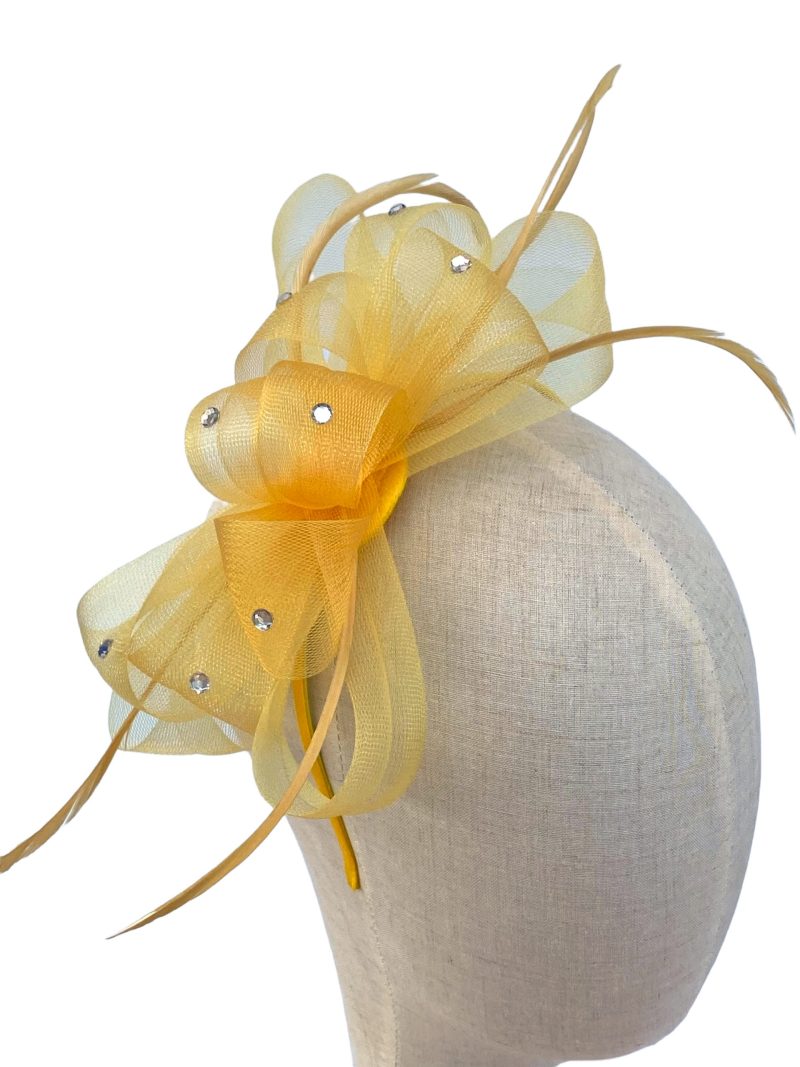 Yellow Diamante Mesh Bow Fascinator - Image 3