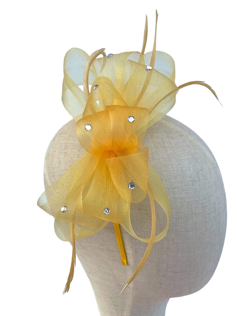 Yellow Diamante Mesh Bow Fascinator - Image 2