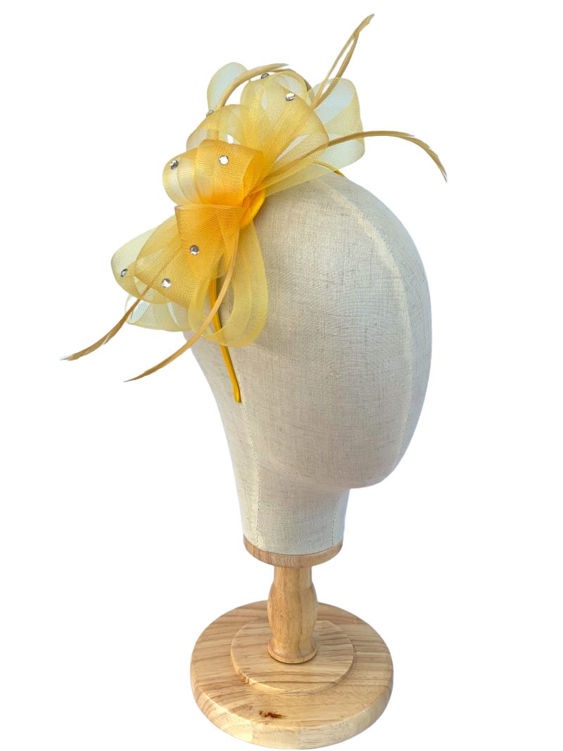 Yellow Diamante Mesh Bow Fascinator