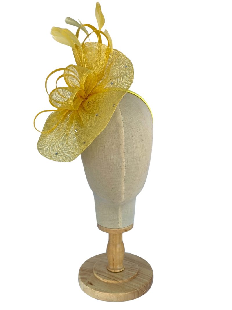 Yellow Sinamay Bow and Diamante Fascinator - Image 2