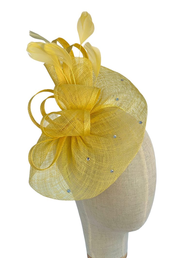 Yellow Sinamay Bow and Diamante Fascinator - Image 3