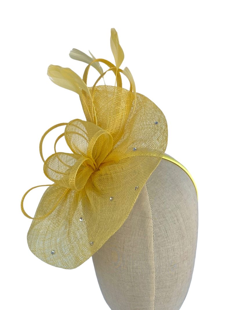 Yellow Sinamay Bow and Diamante Fascinator - Image 4