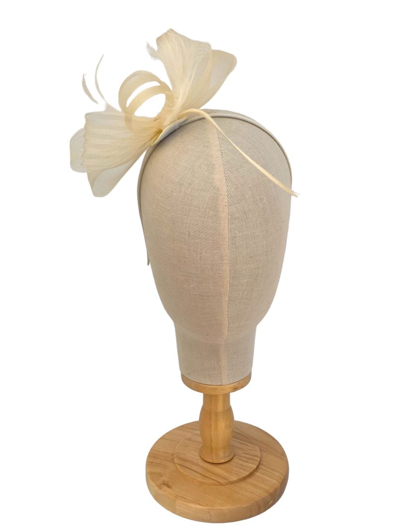 Cream Crimped Mesh Bow Fascinator - Image 4