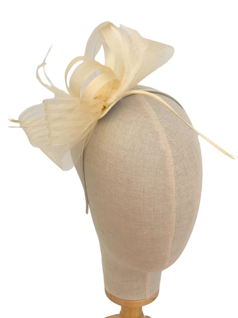 Cream Crimped Mesh Bow Fascinator - Image 2