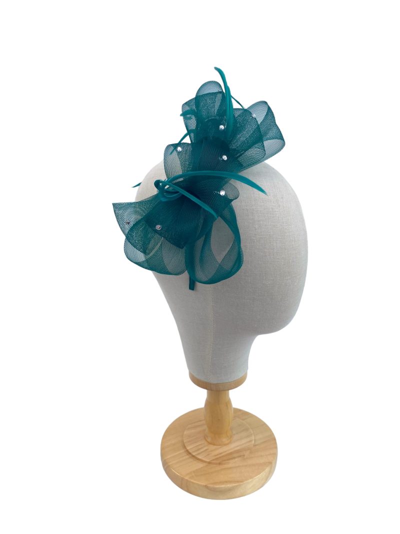 Dark Green Diamante Mesh Bow Clip - Image 2