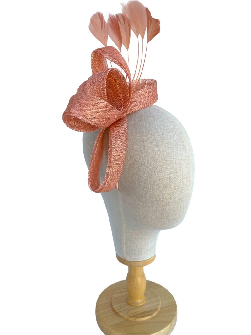 Elegant Salmon Pink Sinamay Bow Fascinator - Image 3