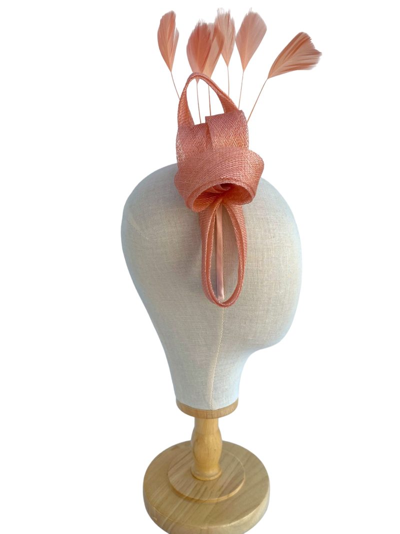 Elegant Salmon Pink Sinamay Bow Fascinator - Image 2