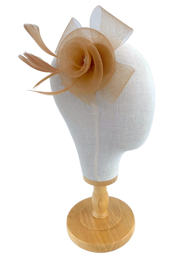 Tan Beige Small Mesh Flower Fascinator - Image 2
