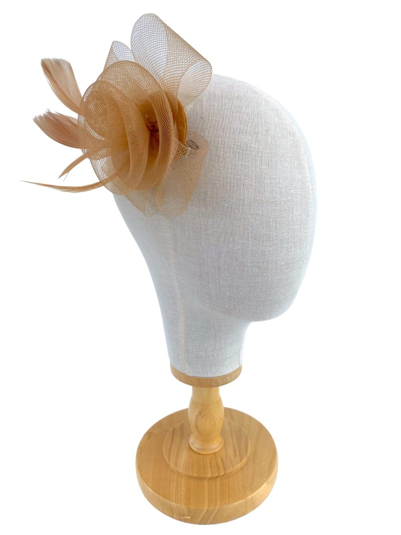 Tan Beige Small Mesh Flower Fascinator - Image 4
