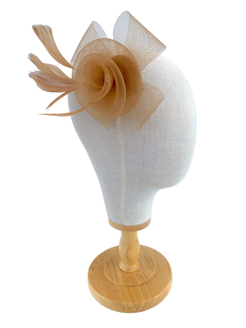 Tan Beige Small Mesh Flower Fascinator - Image 3