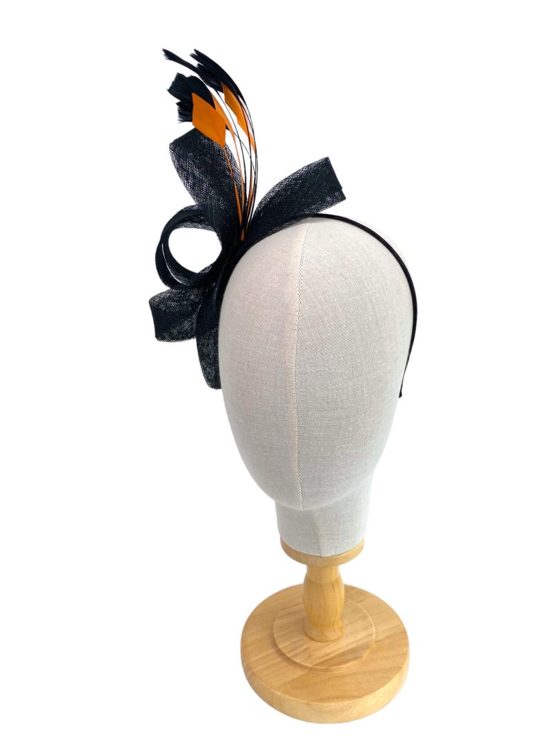 Black and Orange Elegant Sinamay Loop Fascinator - Image 5