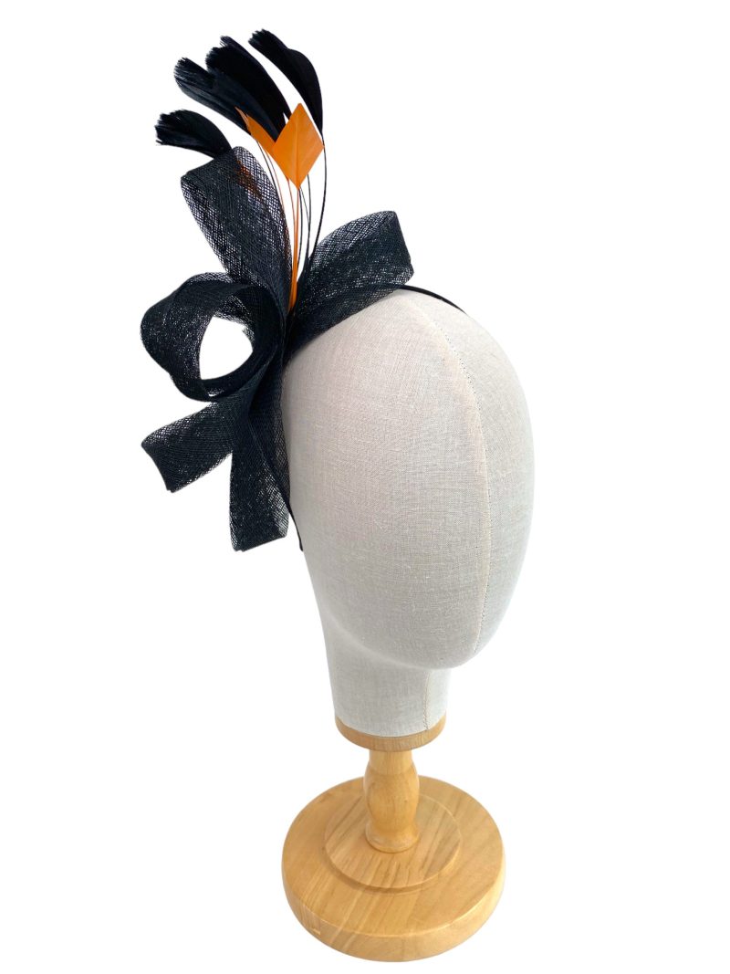 Black and Orange Elegant Sinamay Loop Fascinator - Image 4