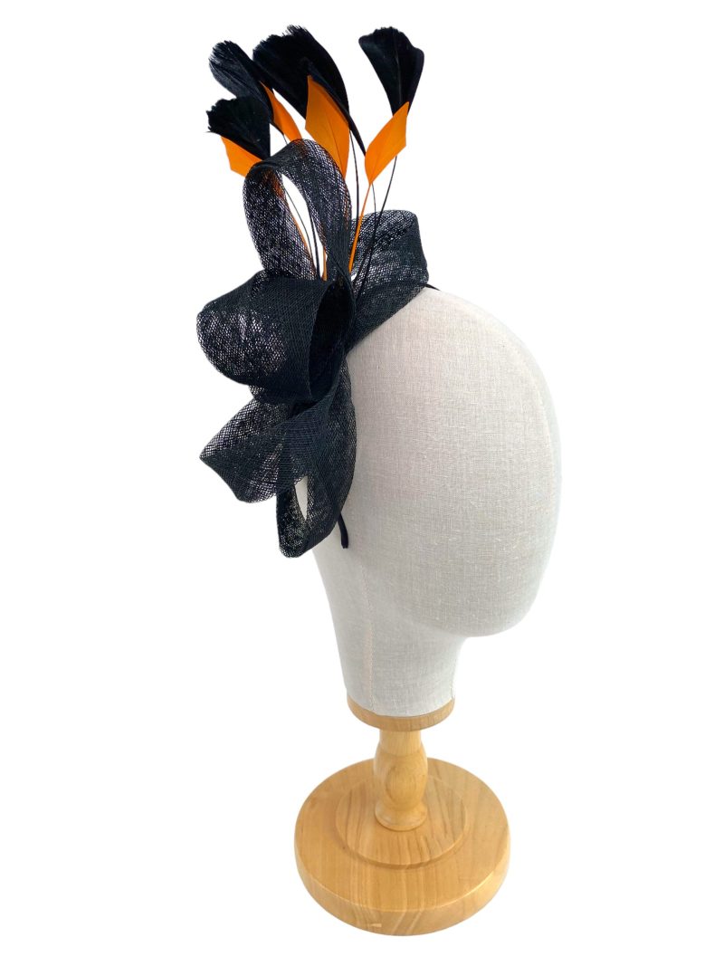 Black and Orange Elegant Sinamay Loop Fascinator - Image 3