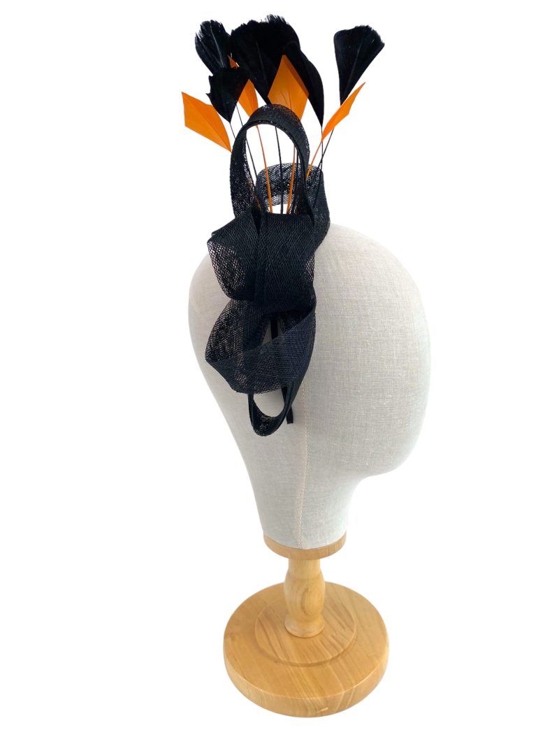 Black and Orange Elegant Sinamay Loop Fascinator - Image 2