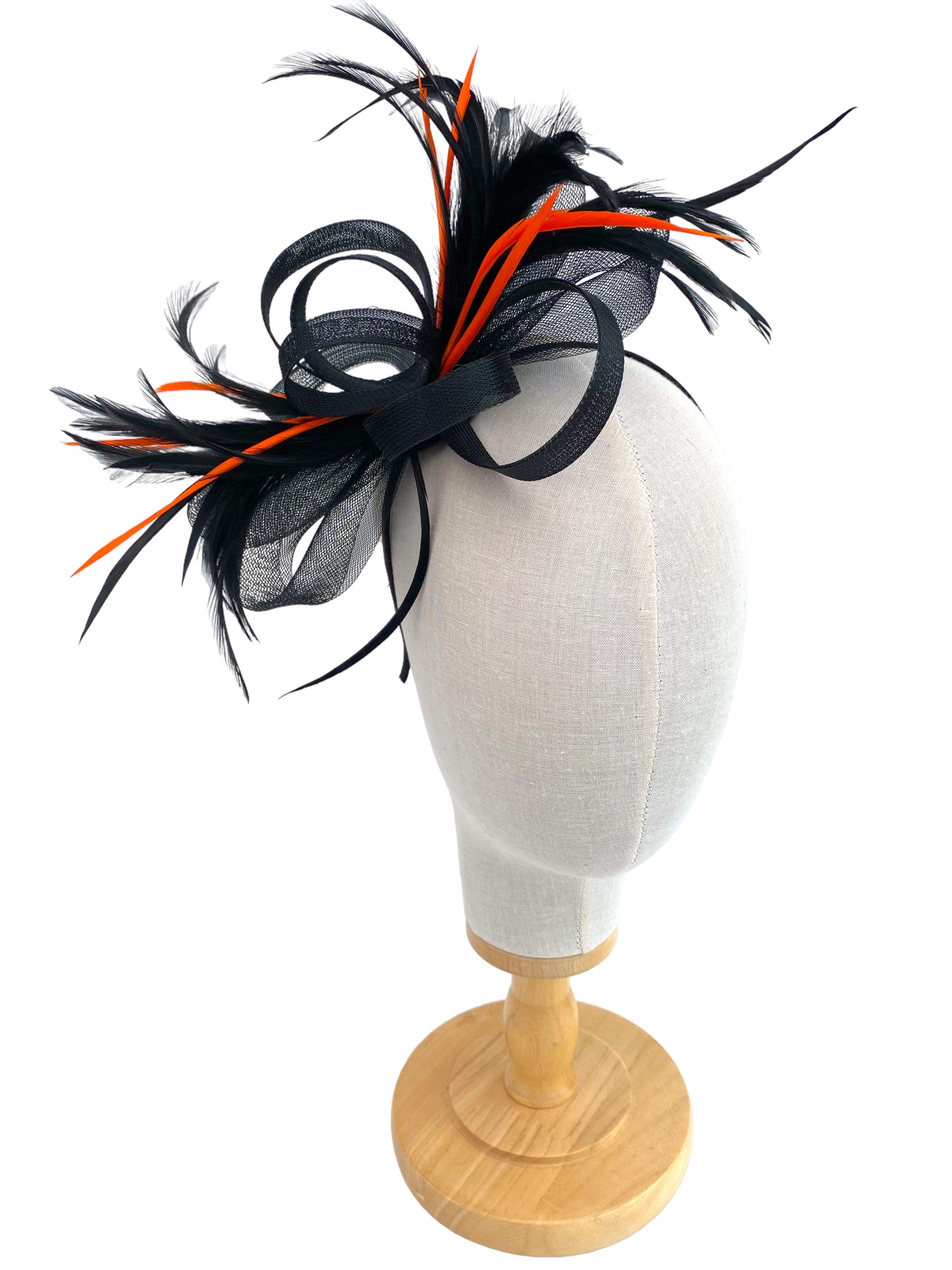 Black and Orange Loop Bow Fascinator - Image 2