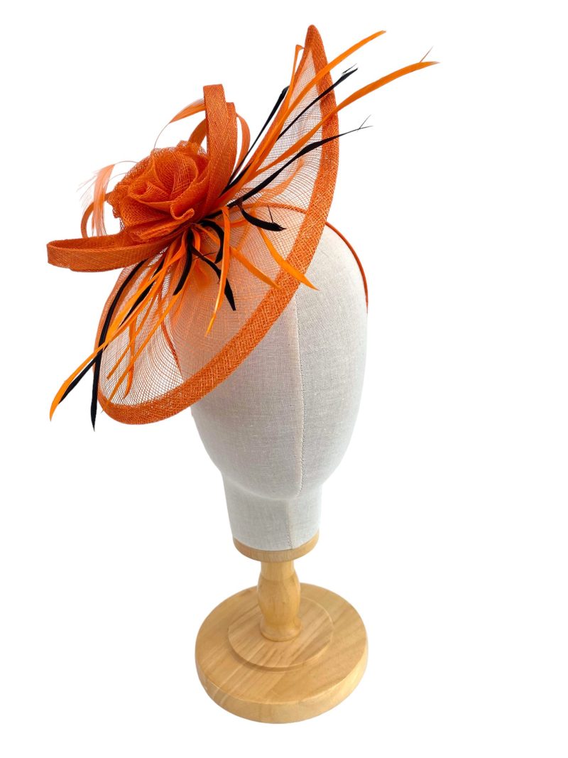 Black and Orange Teardrop Sinamay Fascinator - Image 5