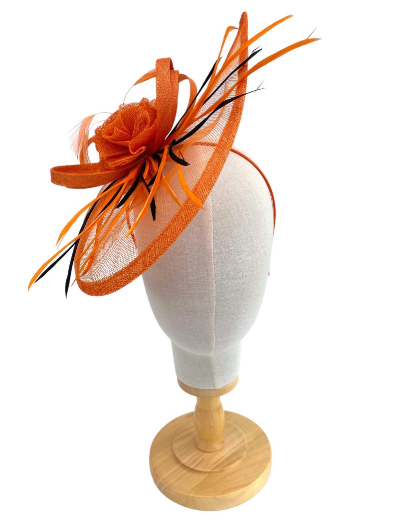 Black and Orange Teardrop Sinamay Fascinator - Image 4