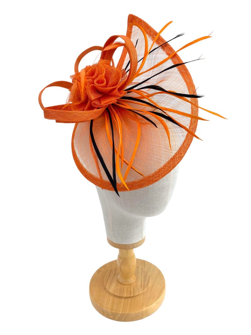 Black and Orange Teardrop Sinamay Fascinator - Image 3