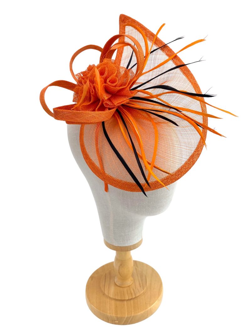 Black and Orange Teardrop Sinamay Fascinator - Image 2