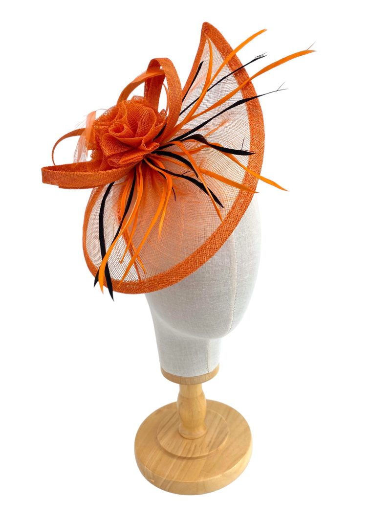 Black and Orange Teardrop Sinamay Fascinator