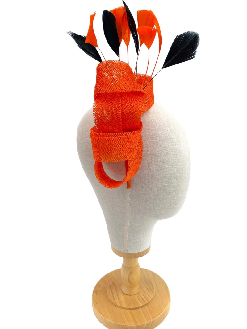 Orange and Black Elegant Sinamay Loop Fascinator - Image 4
