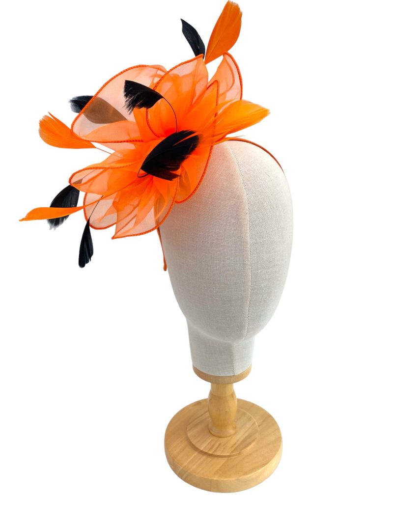 Orange and Black Fascinator With Layers And Feathers - Image 4