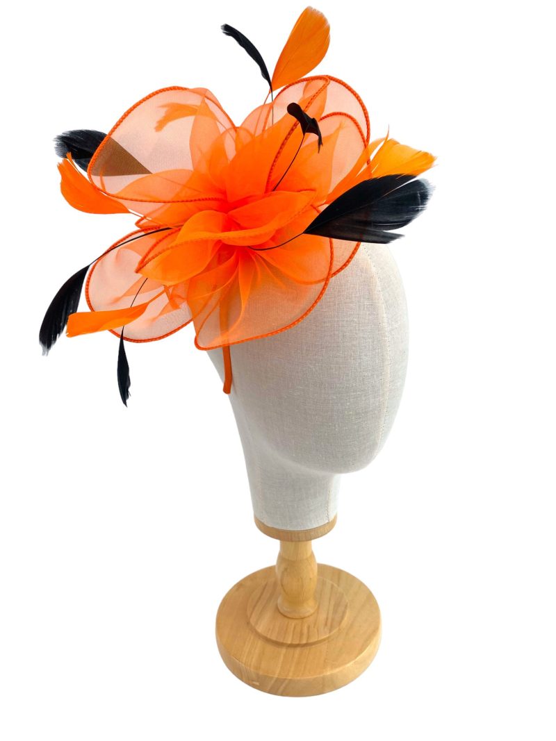 Orange and Black Fascinator With Layers And Feathers - Image 3