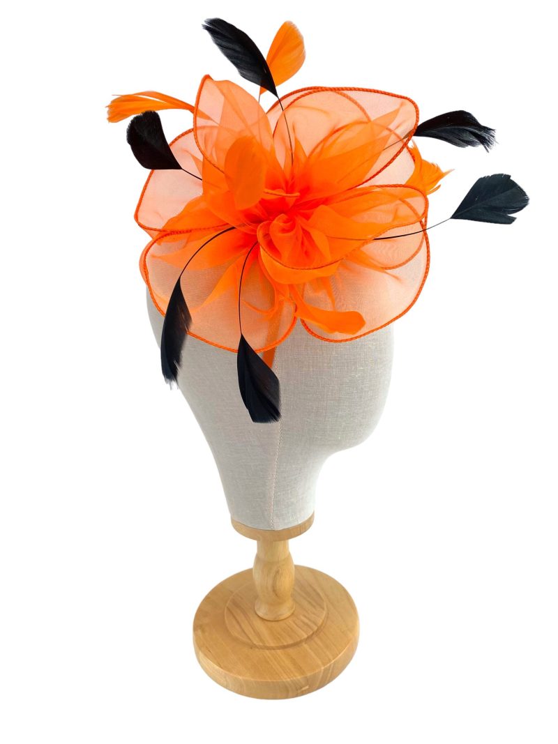 Orange and Black Fascinator With Layers And Feathers - Image 2