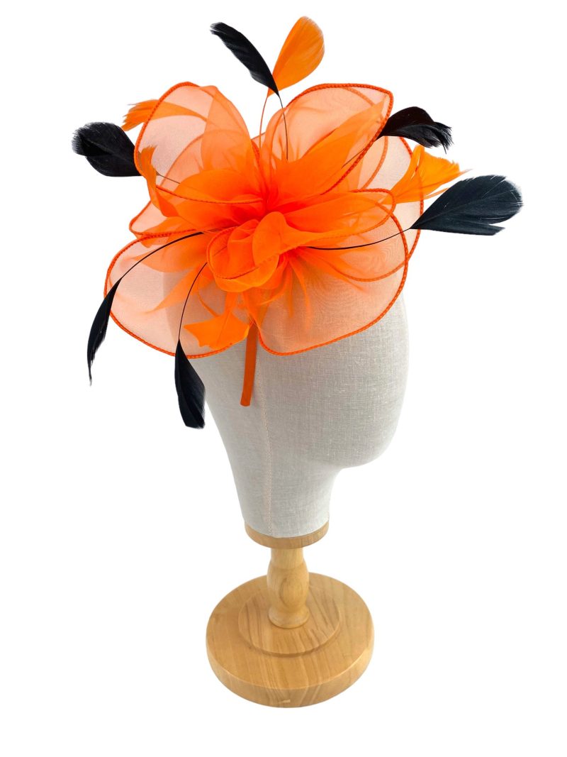 Orange and Black Fascinator With Layers And Feathers