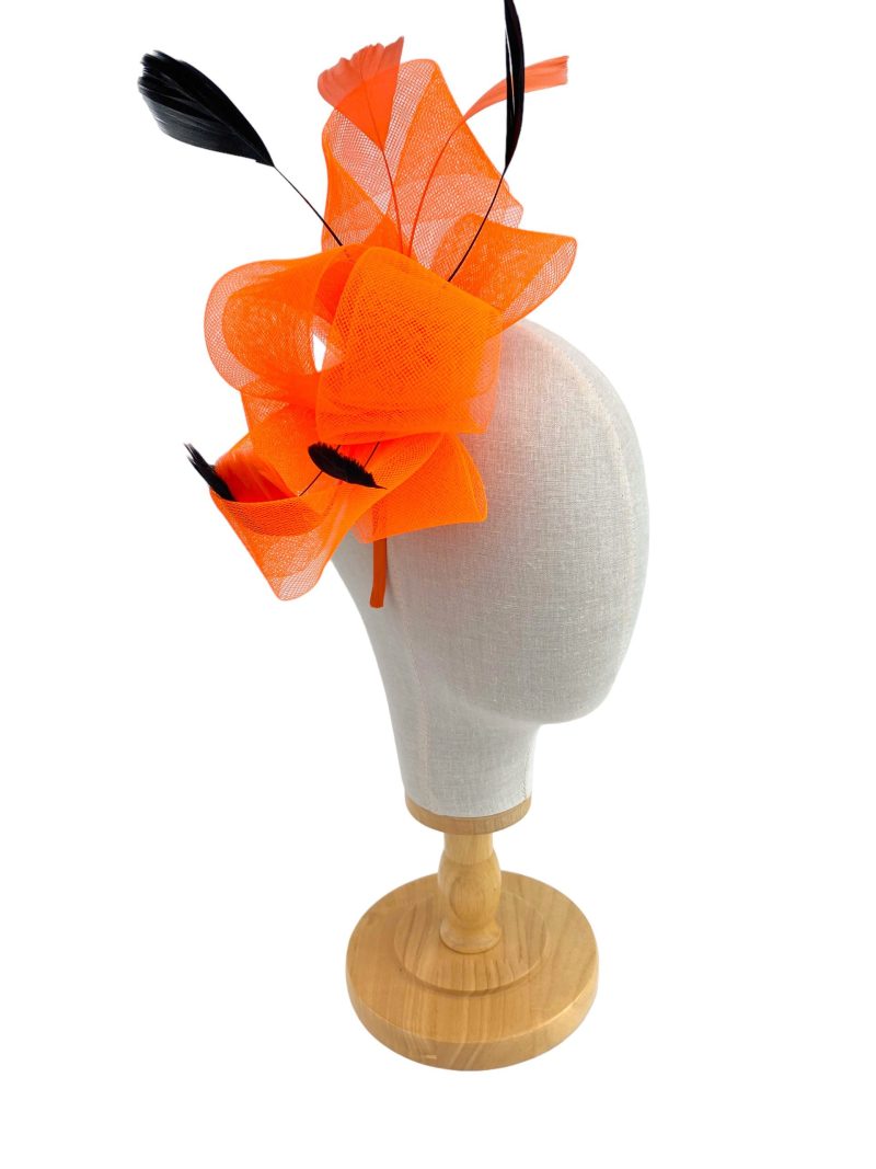 Orange and Black Wide Mesh Loop Fascinator - Image 3
