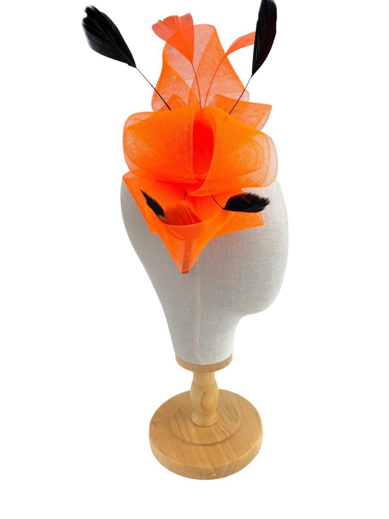 Orange and Black Wide Mesh Loop Fascinator - Image 2