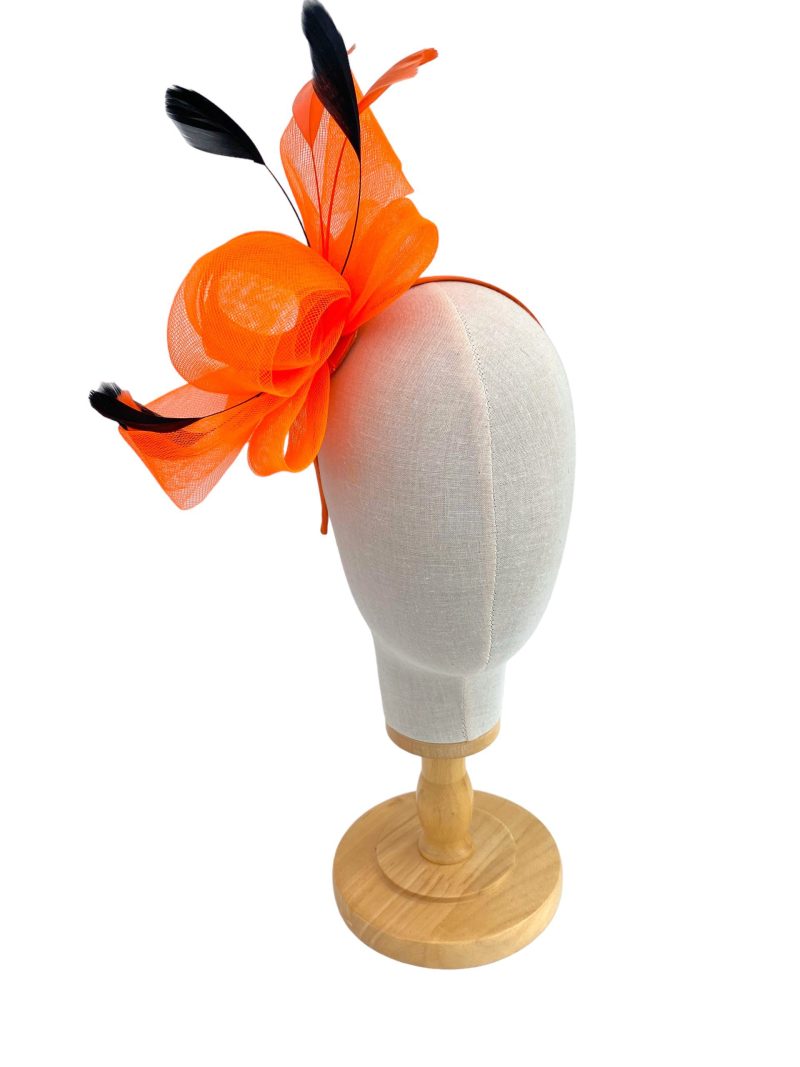 Orange and Black Wide Mesh Loop Fascinator