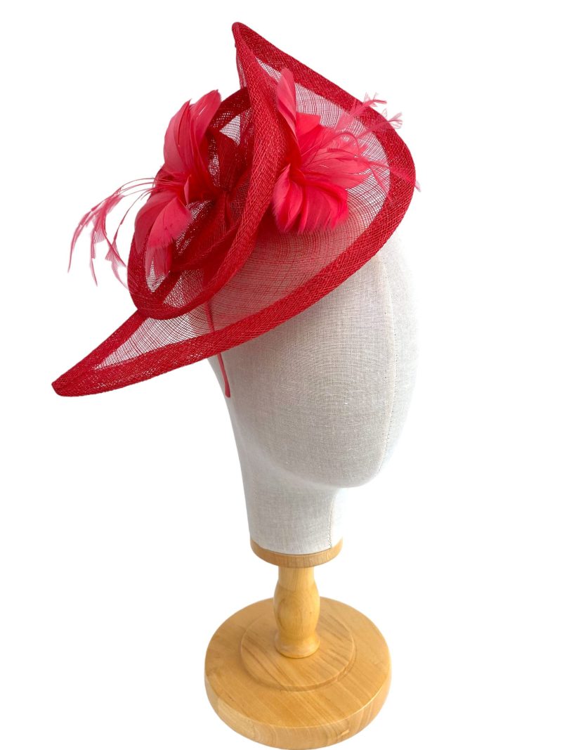 Coral Pink Sinamay Large Curved Fascinator