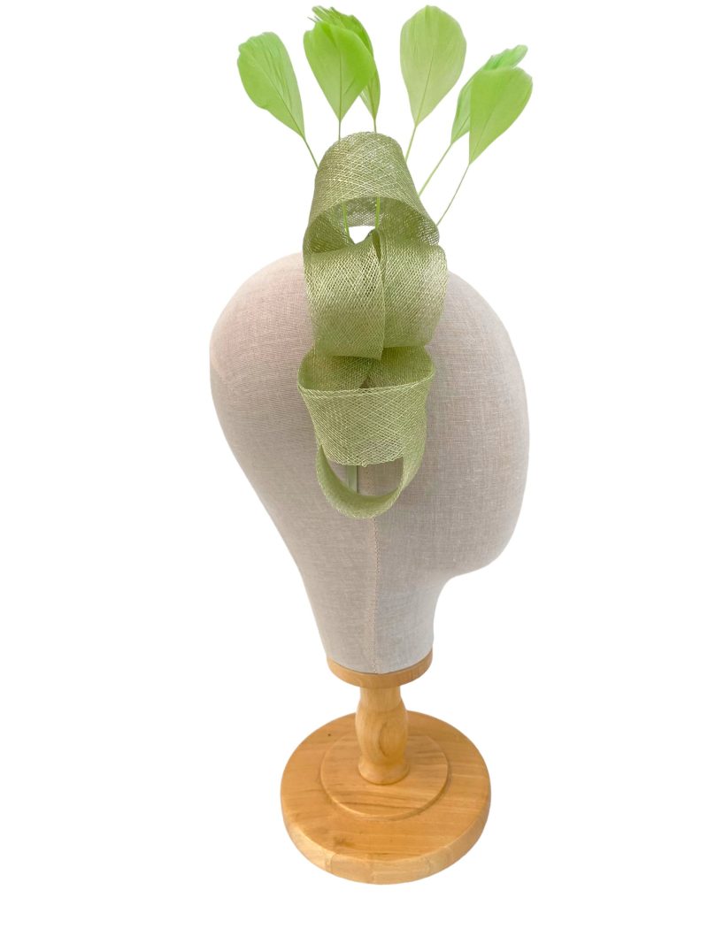 Elegant Sage Green Sinamay Bow Fascinator - Image 2