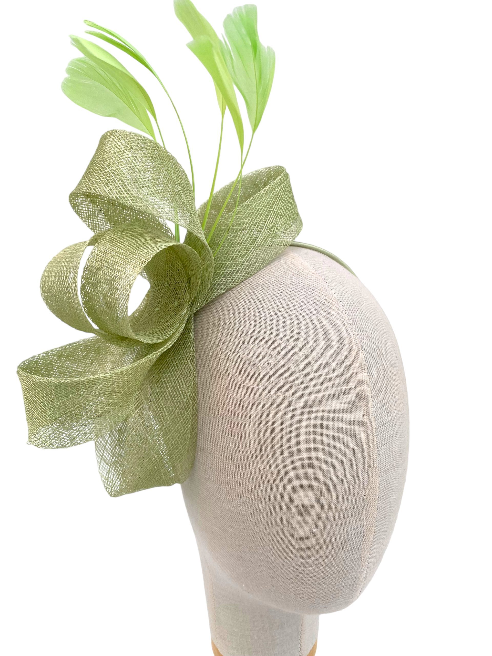 Elegant Sage Green Sinamay Bow Fascinator - Image 5
