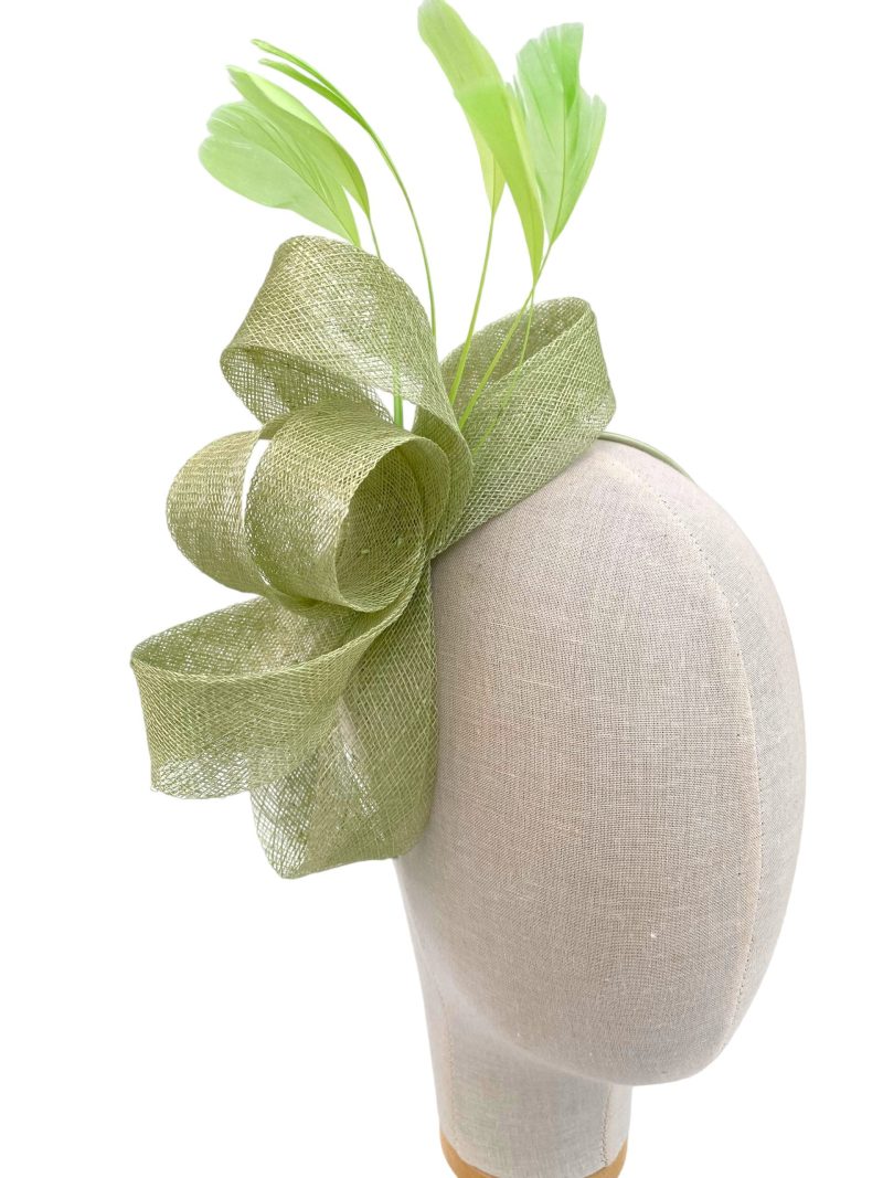 Elegant Sage Green Sinamay Bow Fascinator - Image 4